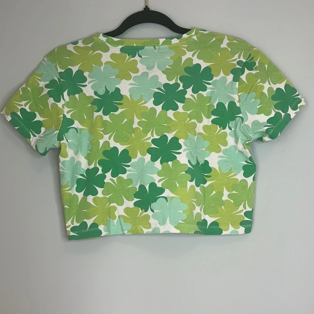 Good Luck Care Bears‎ Four Leaf Clover Crop Top Green Graphic Medium Retro 90s